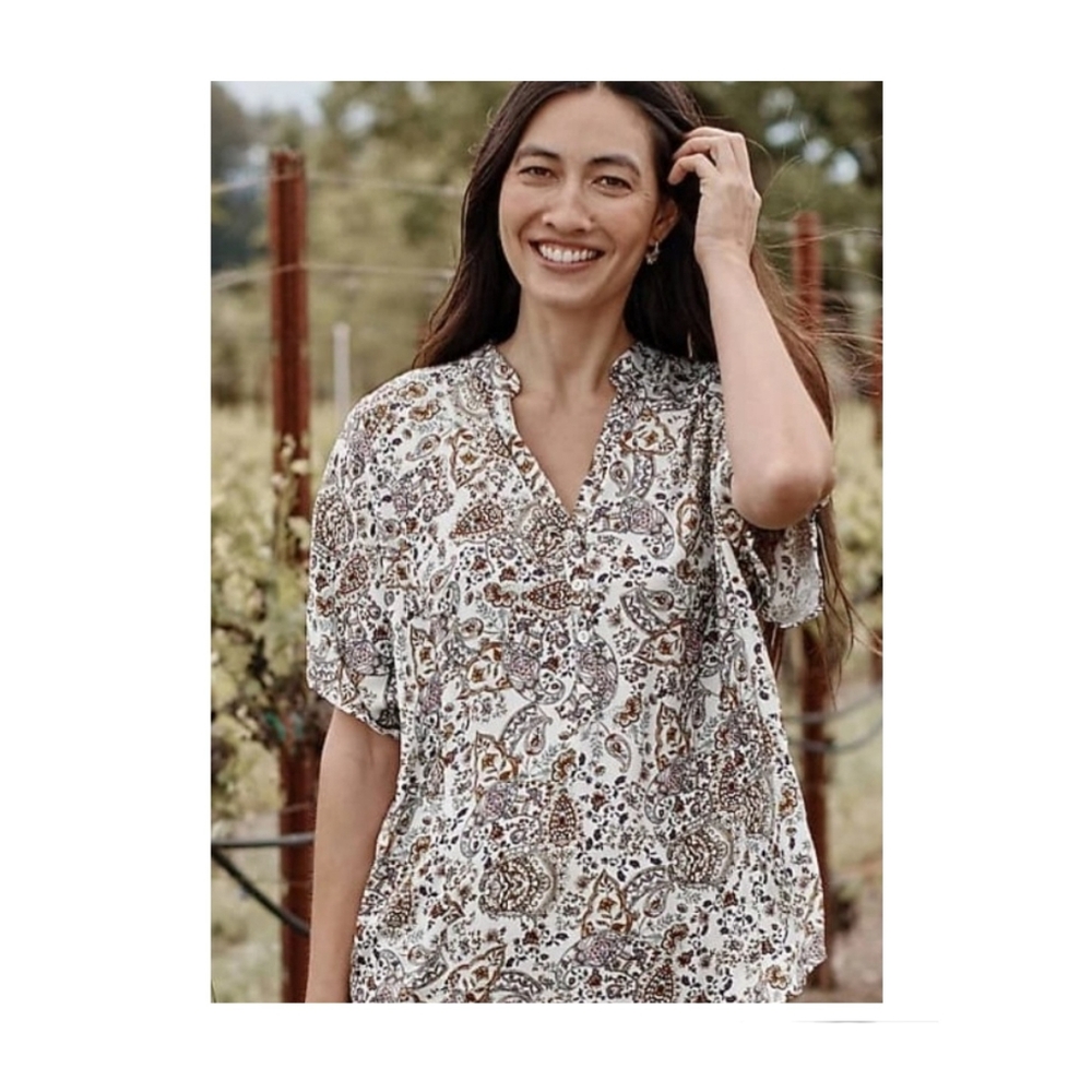 J. Jill NEW Short Sleeve Paisley Popover Tunic Blouse Top Size Small